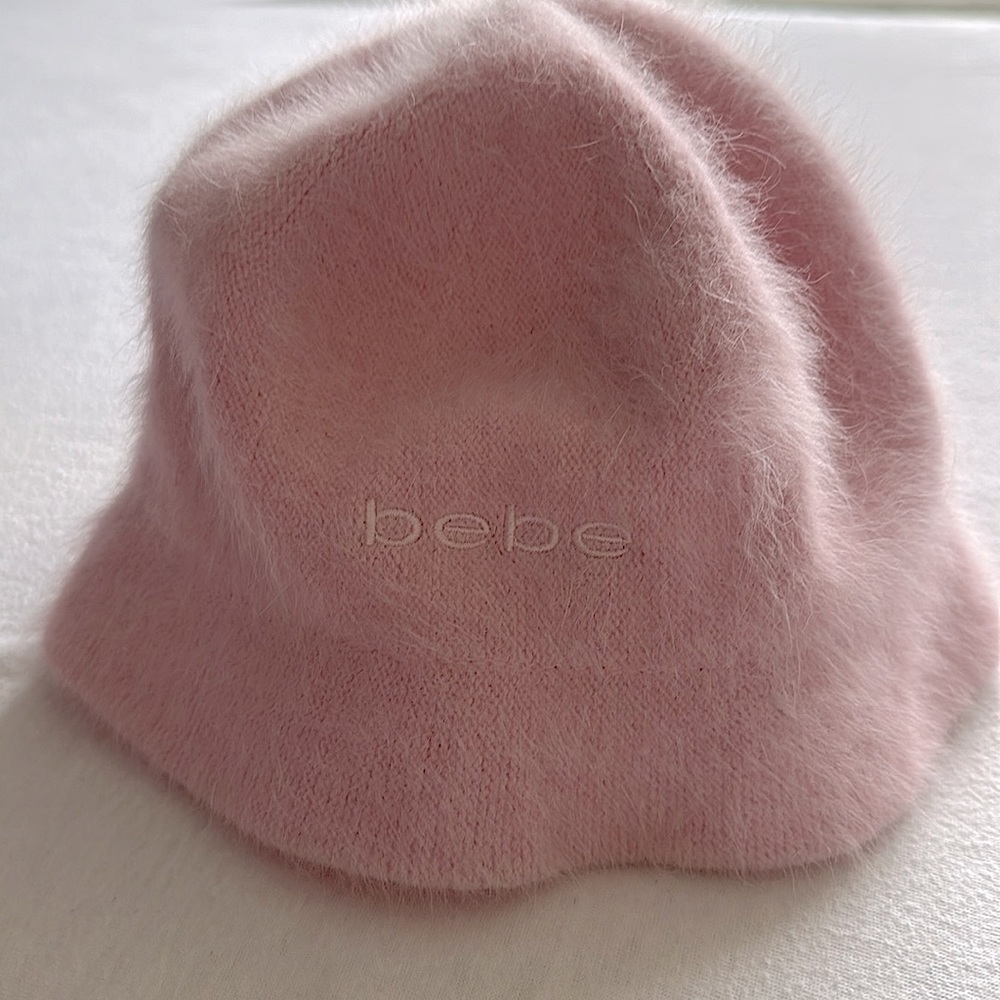 bebe light pink bucket hat angora blend one size fits most